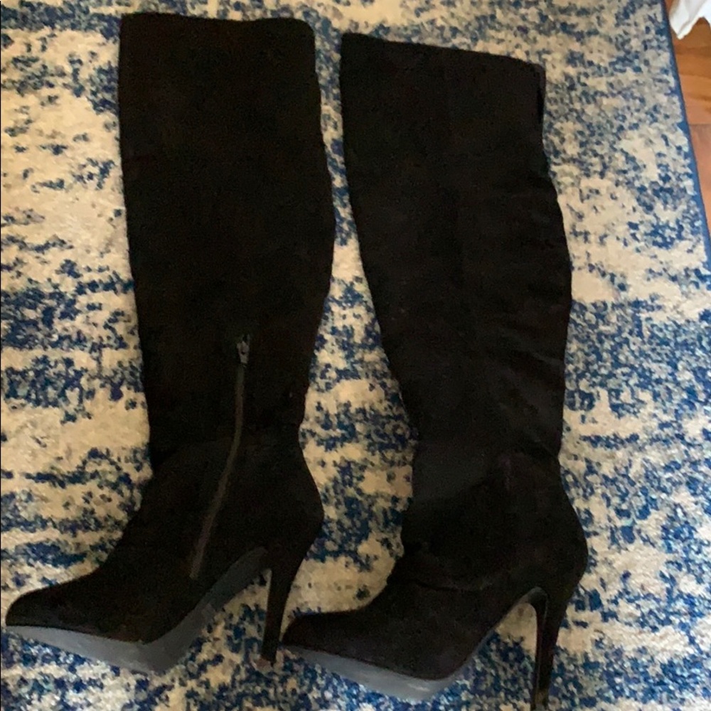 Over the Knee Suede Black Heeled Boots